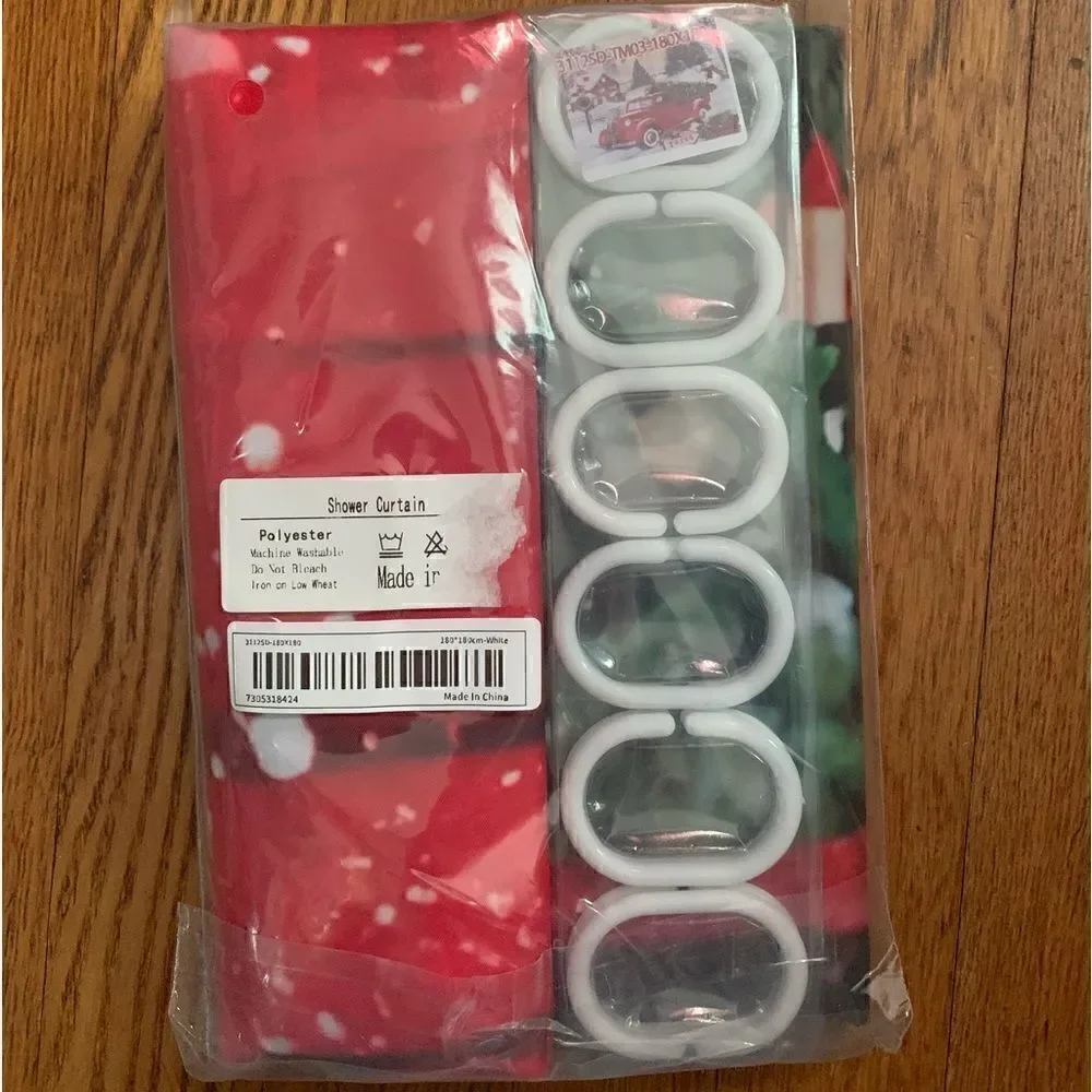 NEW! Christmas Vintage Red Truck Fabric Shower Curtain and Hooks Set Holidays